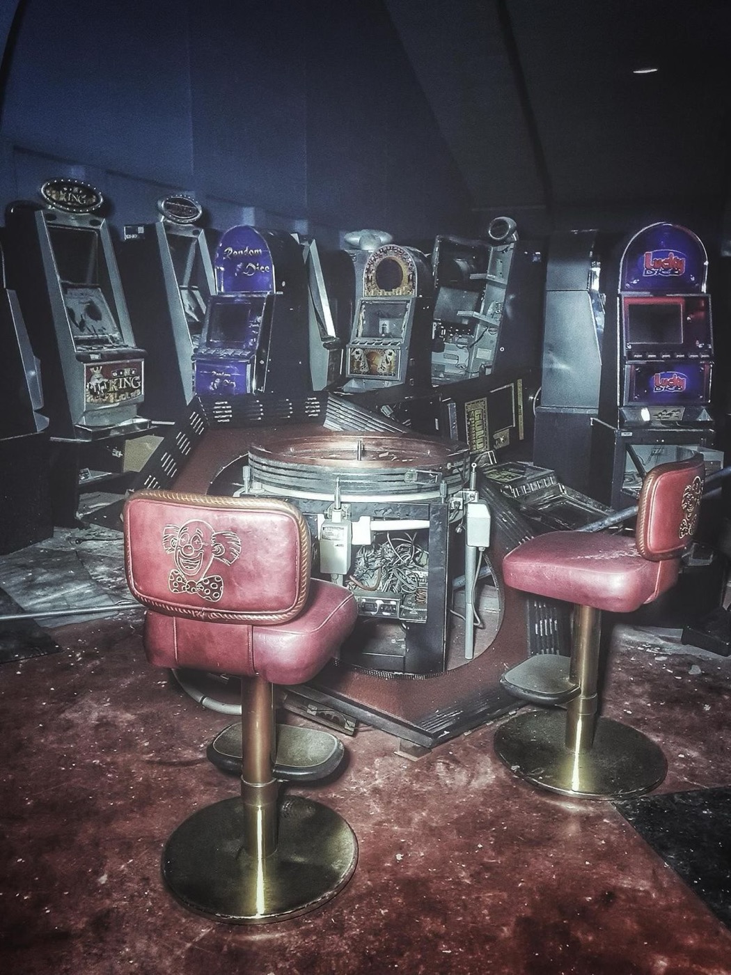 An empty, derelict casino floor